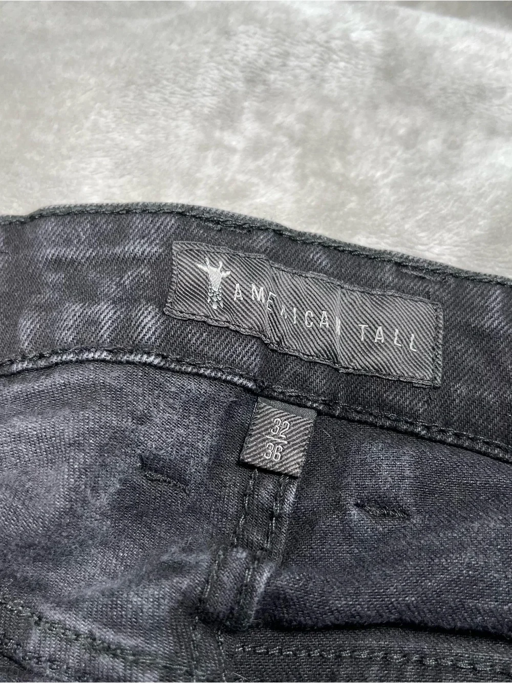American Tall Carman Tapered Jeans Mens 32x36 Black Grunge Denim Cotton